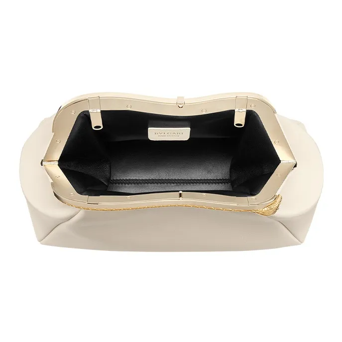 BVLGARI Serpentine Calfskin Evening Bag, Crossbody Bag, One Shoulder Clutch Medium Size Women's White-3