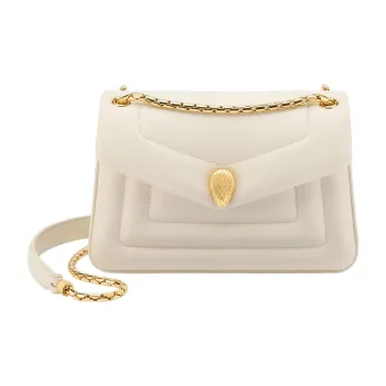 BVLGARI Serpenti Reverse Calfskin Shoulder Bag, Crossbody Bag Small Size Women's White