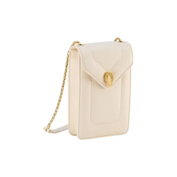 BVLGARI Serpenti Reverse Calfskin Cell Phone Pouch Women's White