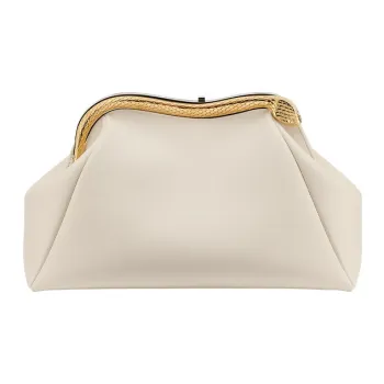 BVLGARI Serpentine Calfskin Evening Bag, Crossbody Bag, One Shoulder Clutch Medium Size Women's White