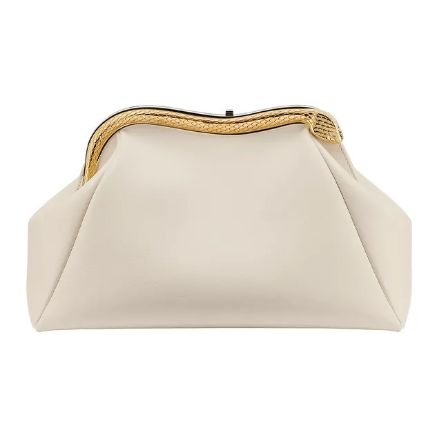 BVLGARI Serpentine Calfskin Evening Bag, Crossbody Bag, One Shoulder Clutch Medium Size Women's White-0