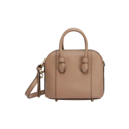 Furla Miastella Calfskin Dome Bag, Shoulder Bag, Crossbody Bag, Handbag Mini Women's Light Brown