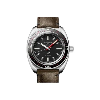 LONGINES Classic Vintage Mechanical Movement Men's Watch 43mm Black Dial Stainless Steel Case Cowhide Strap