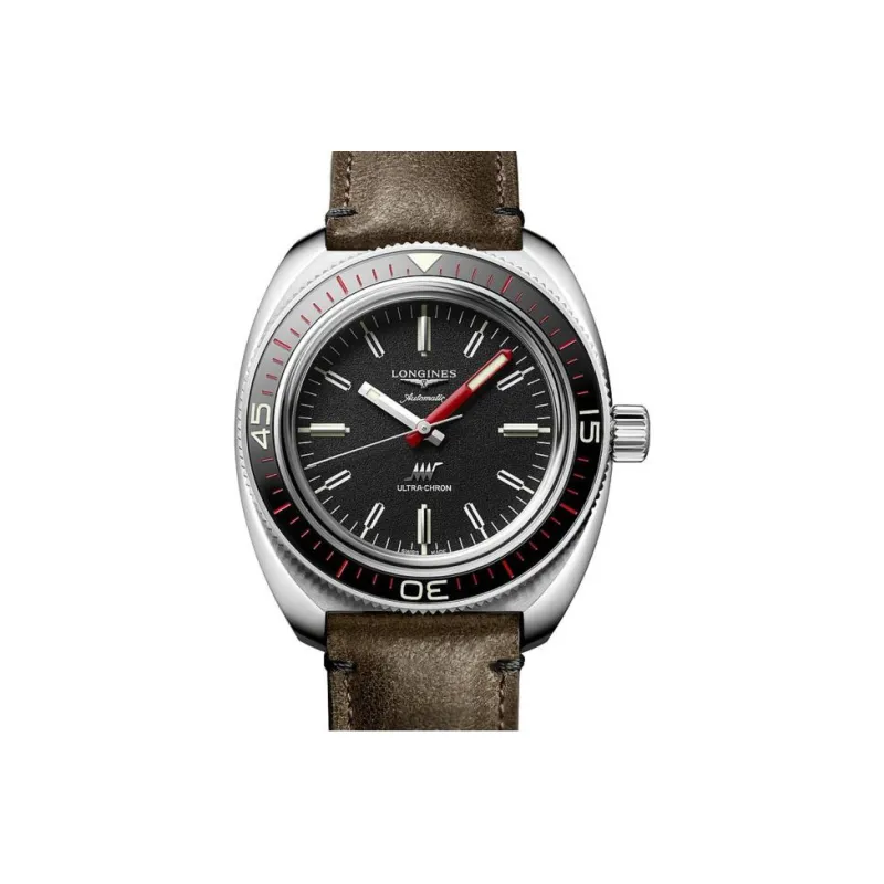 LONGINES Classic Vintage Mechanical Movement Men's Watch 43mm Black Dial Stainless Steel Case Cow Leather Strap-0