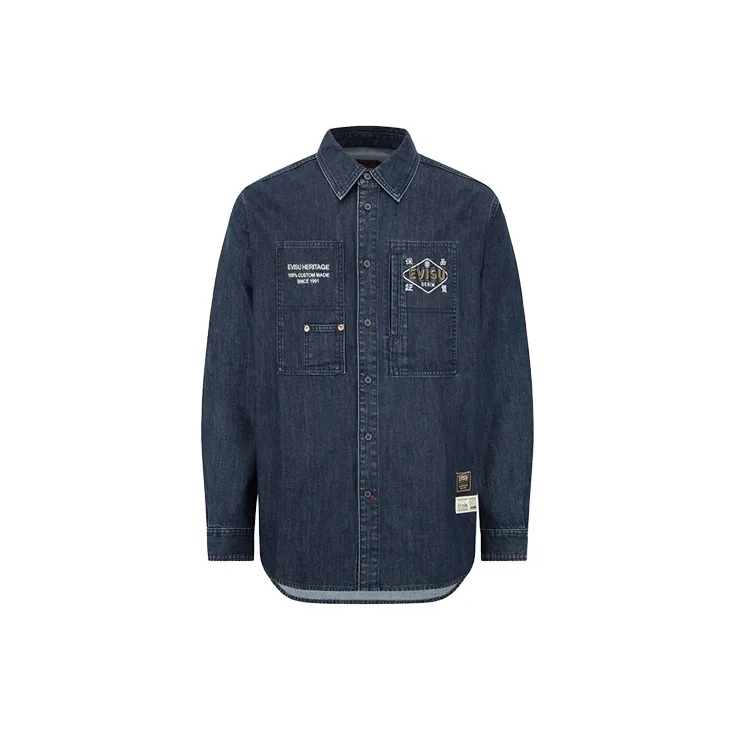 EVISU FW22 Letter Denim Shirt Spring Summer And Autumn Men's Denim Blue-1
