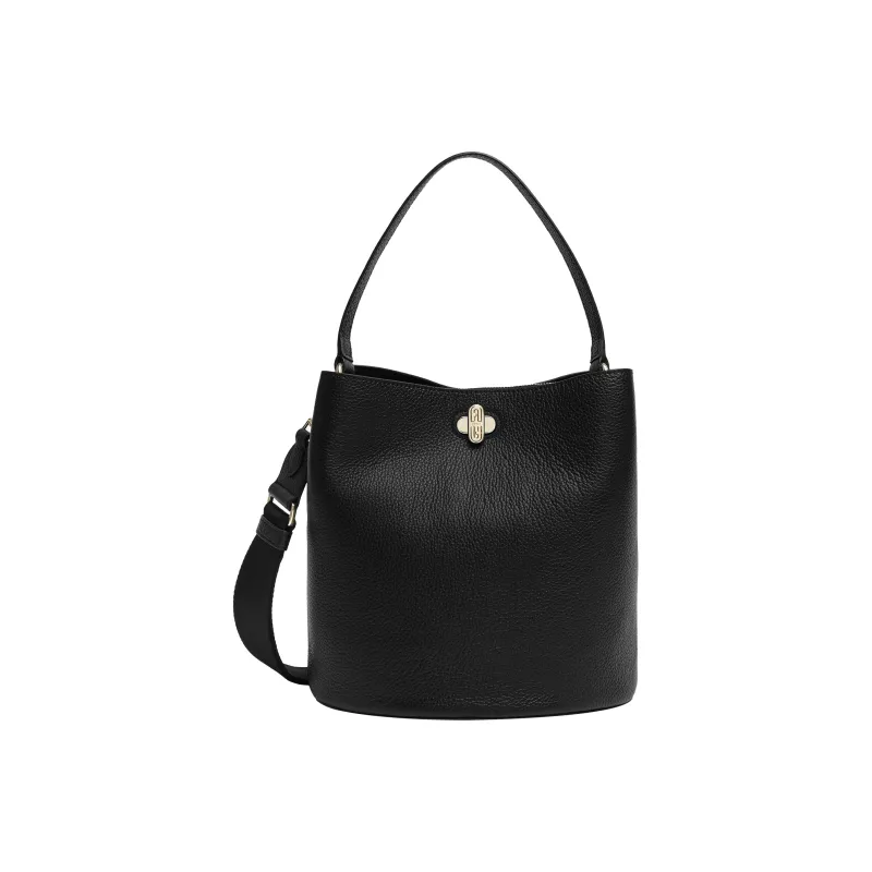 Furla Danae Grain Calfskin Bucket Bag, Handbag, Shoulder Bag, Crossbody Bag Trumpets Women's Black-0
