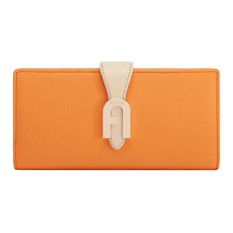 Furla Sofia Collection Grain Texture Leather Clutches Card Holder Wallet Women's Orange-0