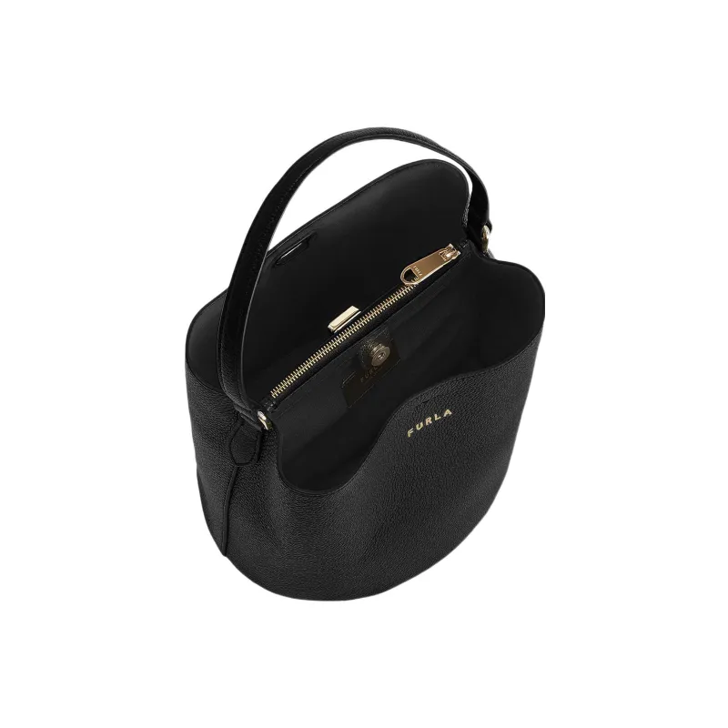 Furla Danae Grain Calfskin Bucket Bag, Handbag, Shoulder Bag, Crossbody Bag Trumpets Women's Black-3
