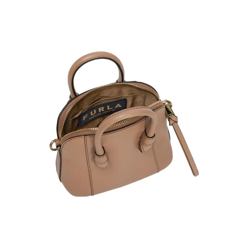 Furla Miastella Calfskin Dome Bag, Shoulder Bag, Crossbody Bag, Handbag Mini Women's Light Brown-3