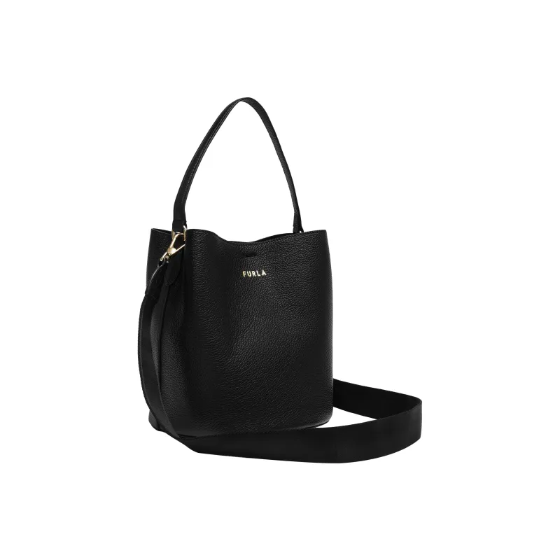 Furla Danae Grain Calfskin Bucket Bag, Handbag, Shoulder Bag, Crossbody Bag Trumpets Women's Black-2