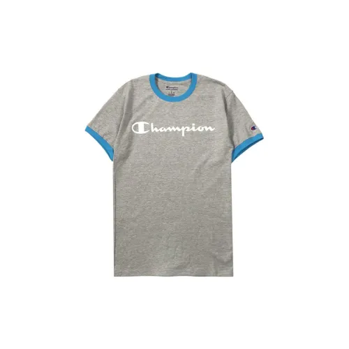 Champion T-Shirts Unisex Gray Light Blue Edge