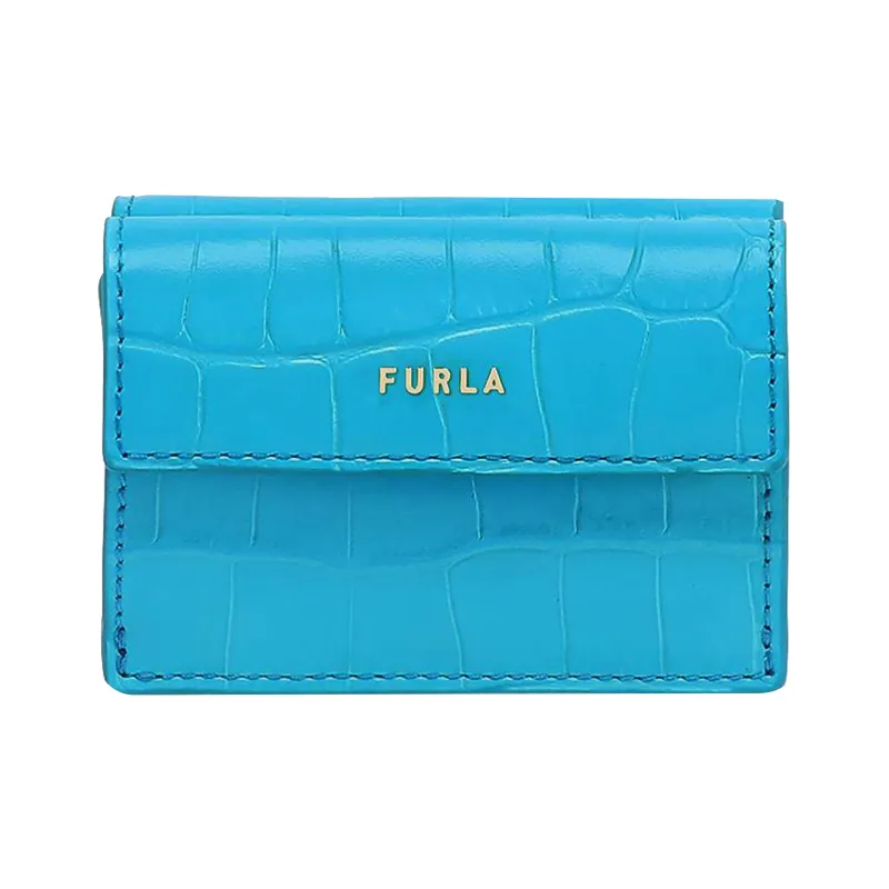 Furla Babylon Calfskin Card Holder Wallet Small Size Women's Blue-0