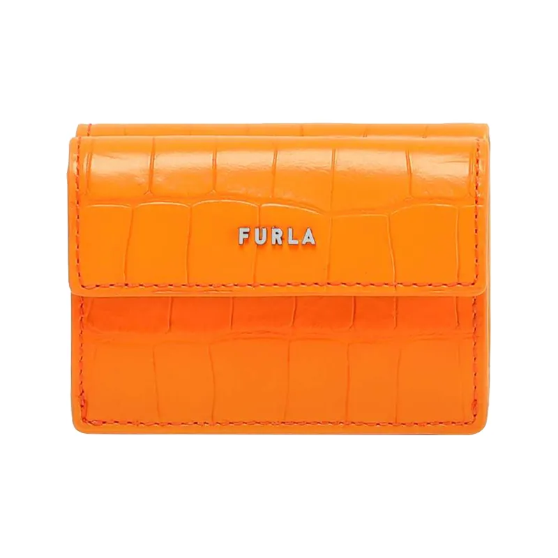 Furla Babylon Calfskin Card Holder Wallet Small Size Women's Orange-0