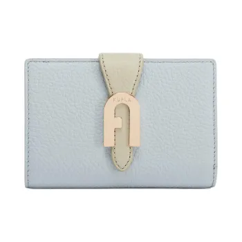 Furla Sofia Grainy Grain Texture Leather Card Holders Clutches Wallets Medium Size Women's Gray Blue