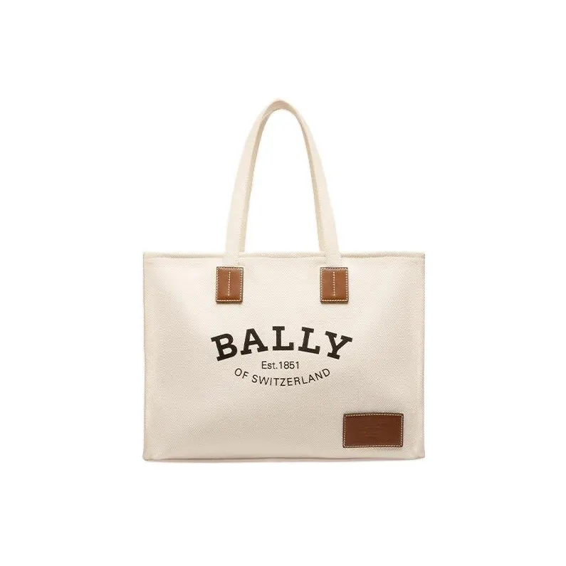 BALLY Fabric Cow Leather Patchwork Tote Bag Shopping Bag Handbag Shoulder Bags Women's Ecru-0