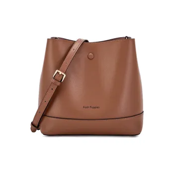 Hush Puppies Cow Leather Bucket Bags Shoulder Bag Crossbody Bag Small Size Women's Dark Brown