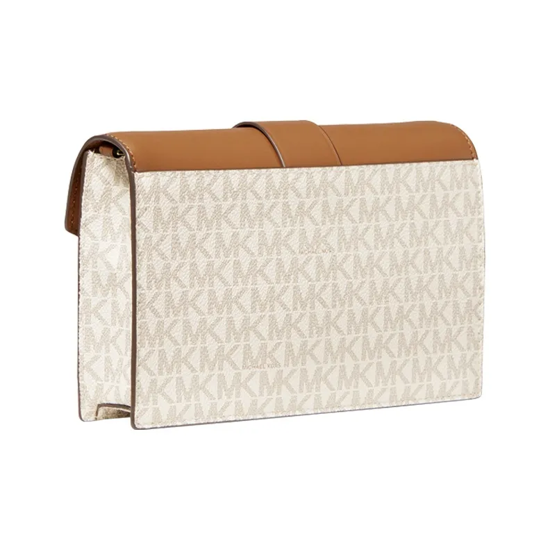 MICHAEL KORS Charm Artificial Leather Chain Bag, Crossbody Bag Trumpets Women's Vanilla White & Acorn Brown-1