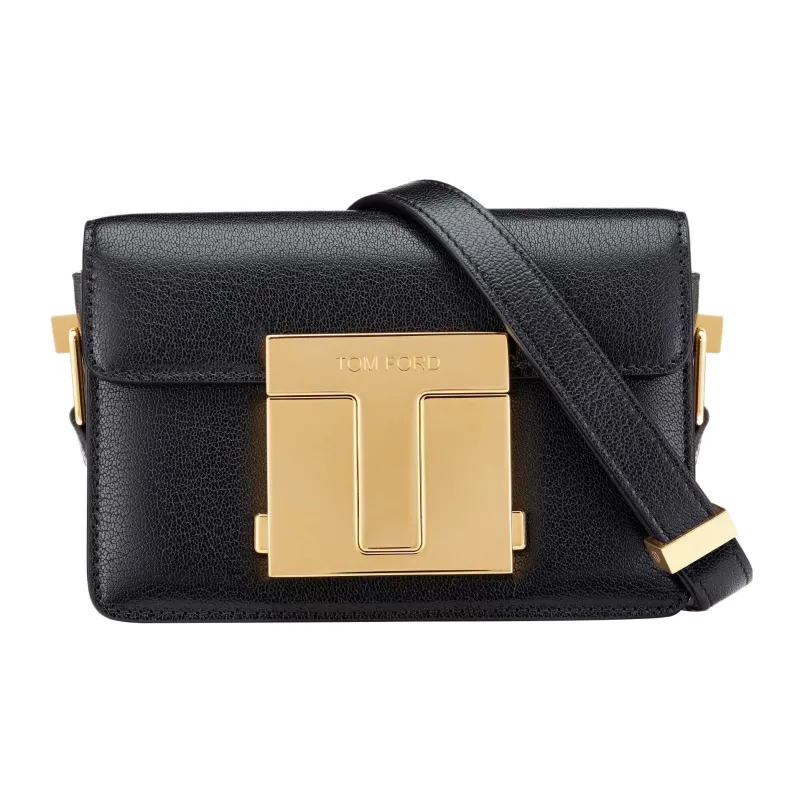TF Shiny Grained Leather Crossbody Bag Shoulder Bag Women's Black-0