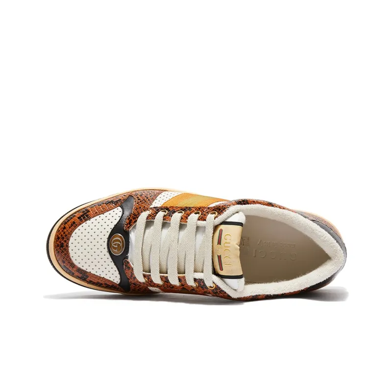 GUCCI Screener Distressed Shoes Low Top Stylish Skateboarding Shoes Men's Brown White-3
