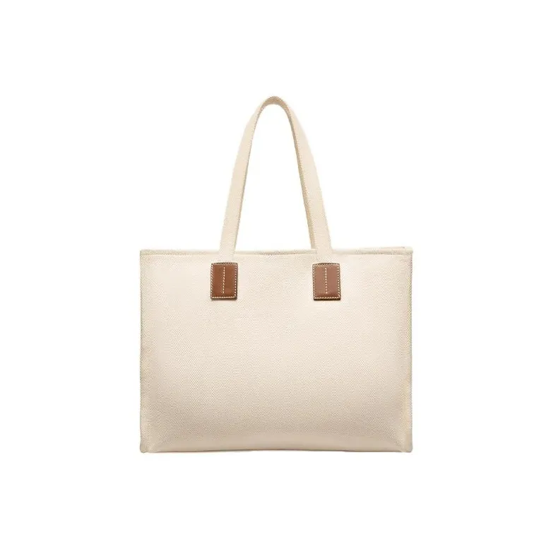 BALLY Fabric Cow Leather Patchwork Tote Bag Shopping Bag Handbag Shoulder Bags Women's Ecru-3