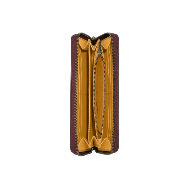 COACH Zip Around Coated Canvas With Smooth Leather Clutches Card Holder Wallet Women's Dark Brown-4