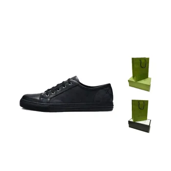 GUCCI GG Low Top Skateboard Shoes Men's Black Blue Shopping Bag