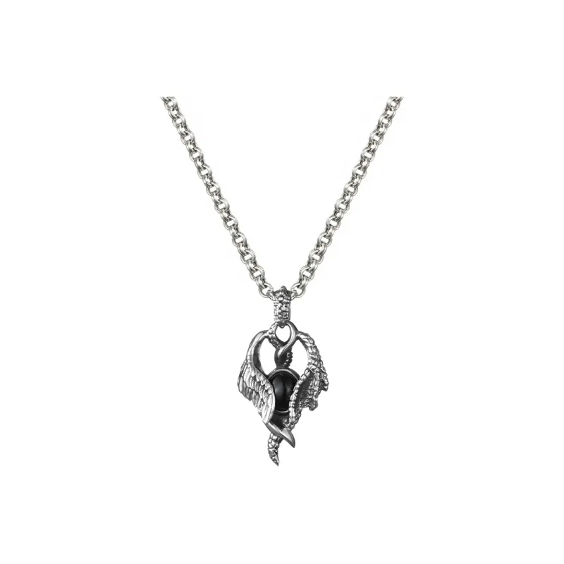 ROCK&RIDE 925 Silver Inlaid With Obsidian Necklaces Men's-0