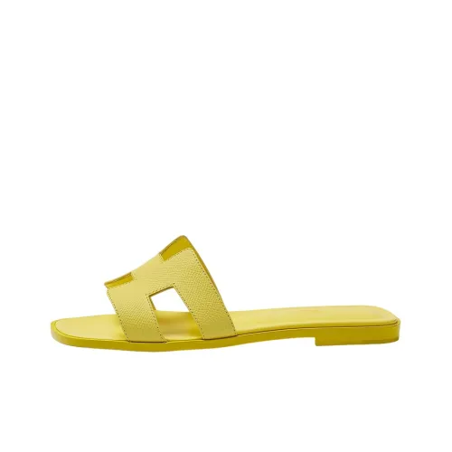 HERMES Oran Slide Slippers Women's Yellow Cream