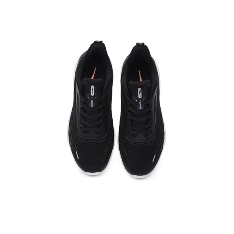 Erke Cushioning Anti Slip Wear Resistant Breathable Supportive Lightweight Low Top Casual Running Shoes Women's Black-2