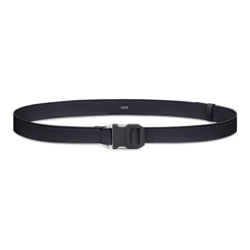 DIOR Minimalist Style Beaded Solid Color Cow Leather Belt Men's Marine Blue 2.5cm
