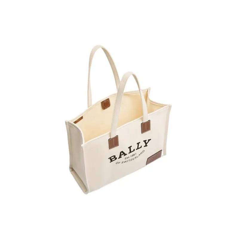 BALLY Fabric Cow Leather Patchwork Tote Bag Shopping Bag Handbag Shoulder Bags Women's Ecru-6