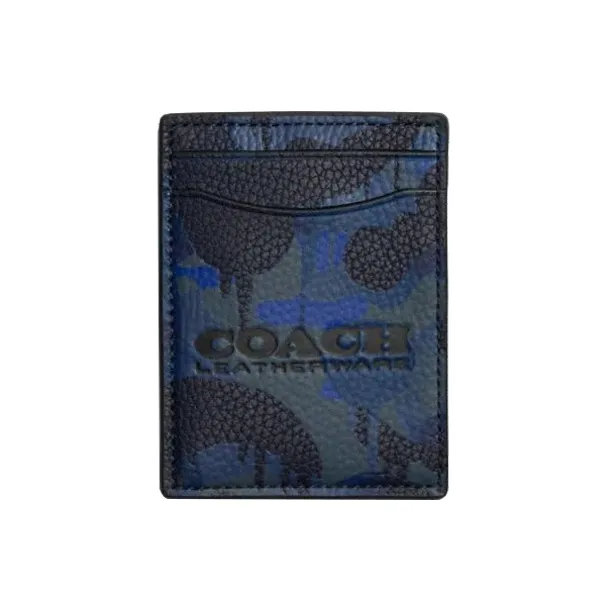 COACH Card Case Soft Polished Pebbled Leather Money Clip Card Holder Mini Women's Camouflage Blue-0