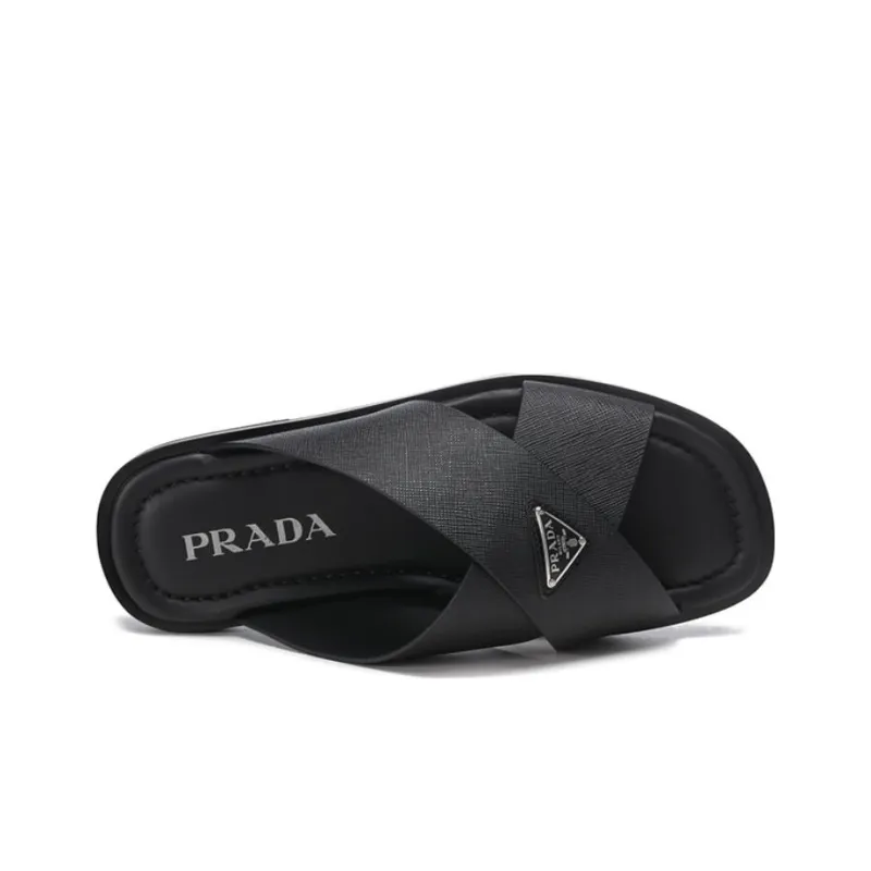 PRADA Rubber Sole Slide Slippers Men's Black-4