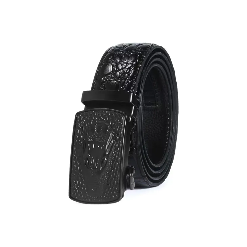 ALIEN BANG Crocodile Pattern Belt Men's Business Automatic Buckle Cow Leather Belt Men's-0