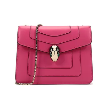 BVLGARI Serpenti Forever Calfskin Crossbody Bag, Shoulder Bag Women's Fuchsia Crystal