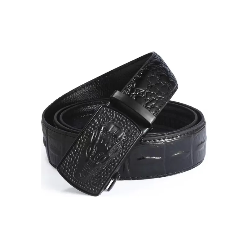 ALIEN BANG Crocodile Pattern Belt Men's Business Automatic Buckle Cow Leather Belt Men's-1
