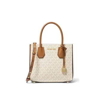 MICHAEL KORS Mercer Artificial Leather Crossbody Handbags Medium Size Women's Vanilla White & Brown