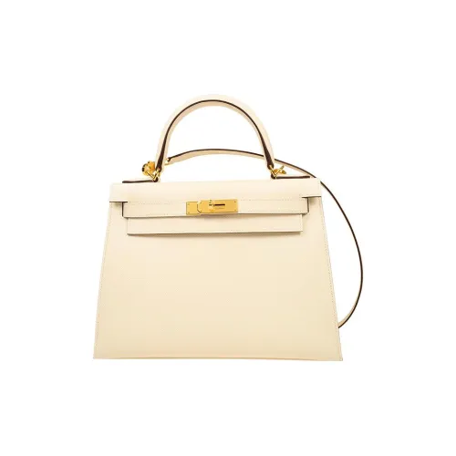 HERMES Kelly 28 Handbag Epsom 12 Nata White