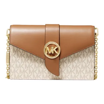 MICHAEL KORS Charm Artificial Leather Chain Bag, Crossbody Bag Trumpets Women's Vanilla White & Acorn Brown