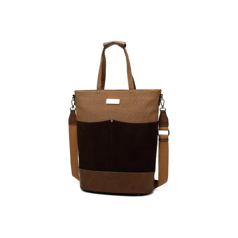 Slazenger PU Bonded Canvas Bucket Bag Shoulder Bag Tote Handbag Medium Size Unisex Light Brown Multicolor-1