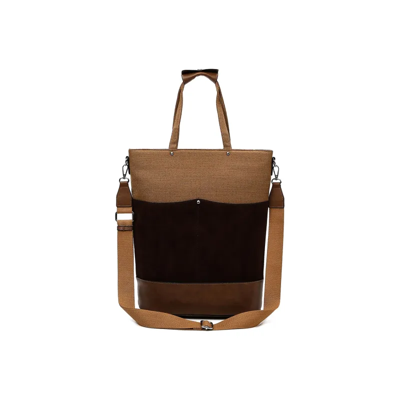 Slazenger PU Bonded Canvas Bucket Bag Shoulder Bag Tote Handbag Medium Size Unisex Light Brown Multicolor-3