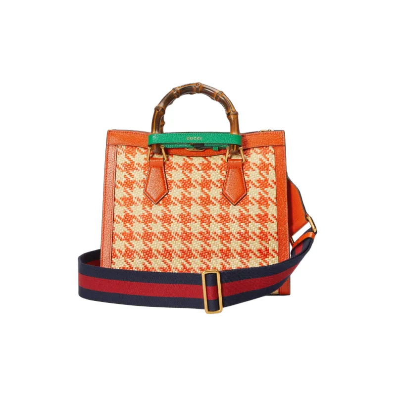 GUCCI Diana Leather Trim Tote Bag Shopping Bag Shoulder Bag Crossbody Bag Handbag Small Size Women's Orange-5