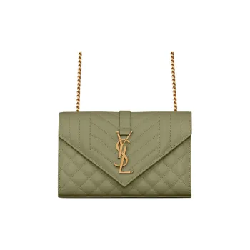 SAINT LAURENT ENVELOPE Cow Leather Envelope Bag Shoulder Bag Crossbody Bag Small Size Women's Light Gray Green
