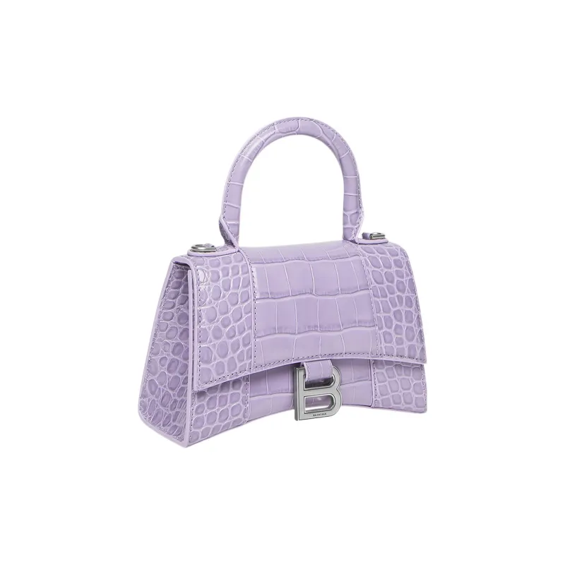 Balenciaga Hourglass Top Handle Xs Crocodile Embossed Lilac-2