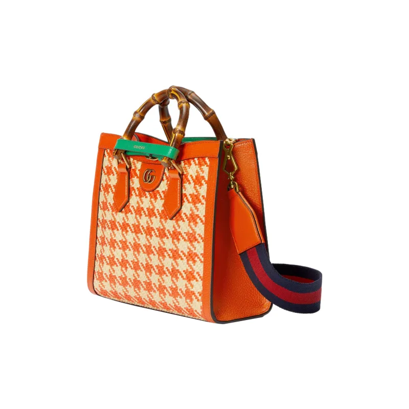 GUCCI Diana Leather Trim Tote Bag Shopping Bag Shoulder Bag Crossbody Bag Handbag Small Size Women's Orange-3