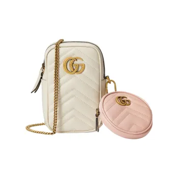 GUCCI GG Marmont Leather Coin Purse Mini Women's White