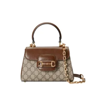 GUCCI Horsebit 1955 Canvas With Leather Shoulder Bag, Crossbody Bag, Handbag Mini Women's Brown/Ebony