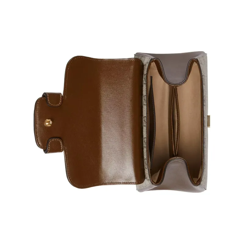 GUCCI Horsebit 1955 Canvas With Leather Shoulder Bag, Crossbody Bag, Handbag Mini Women's Brown/Ebony-7