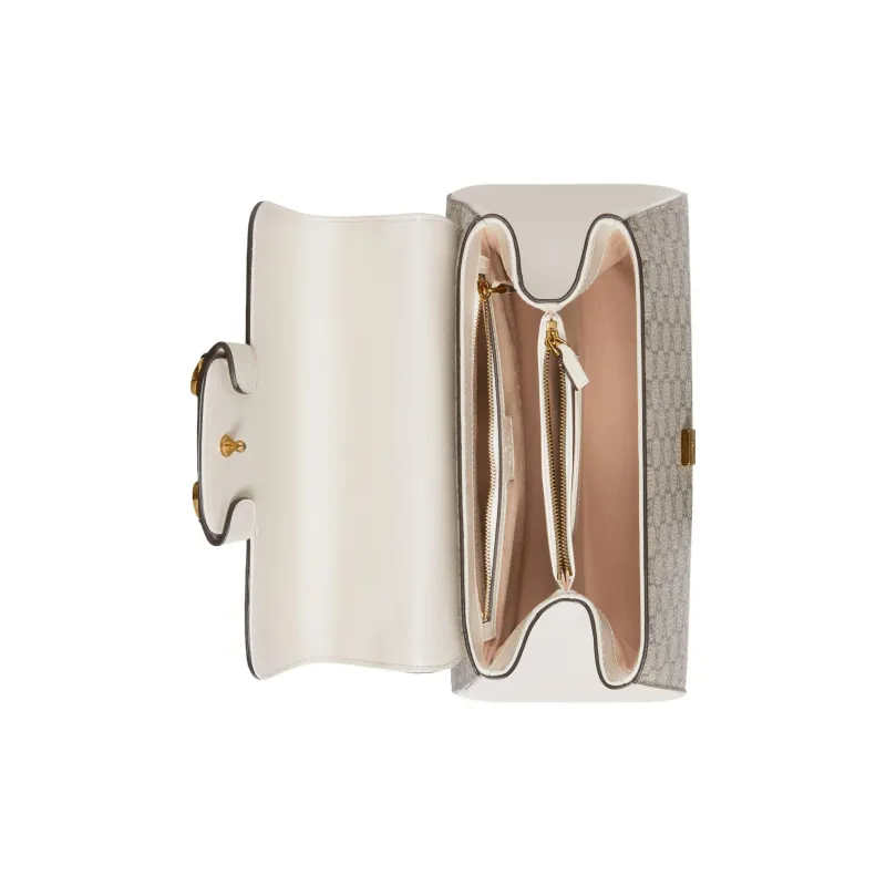 GUCCI Horsebit 1955 Supreme Canvas With Leather Trim Shoulder Bag Crossbody Bag Handbag Medium Size Women's White/Ebony-6