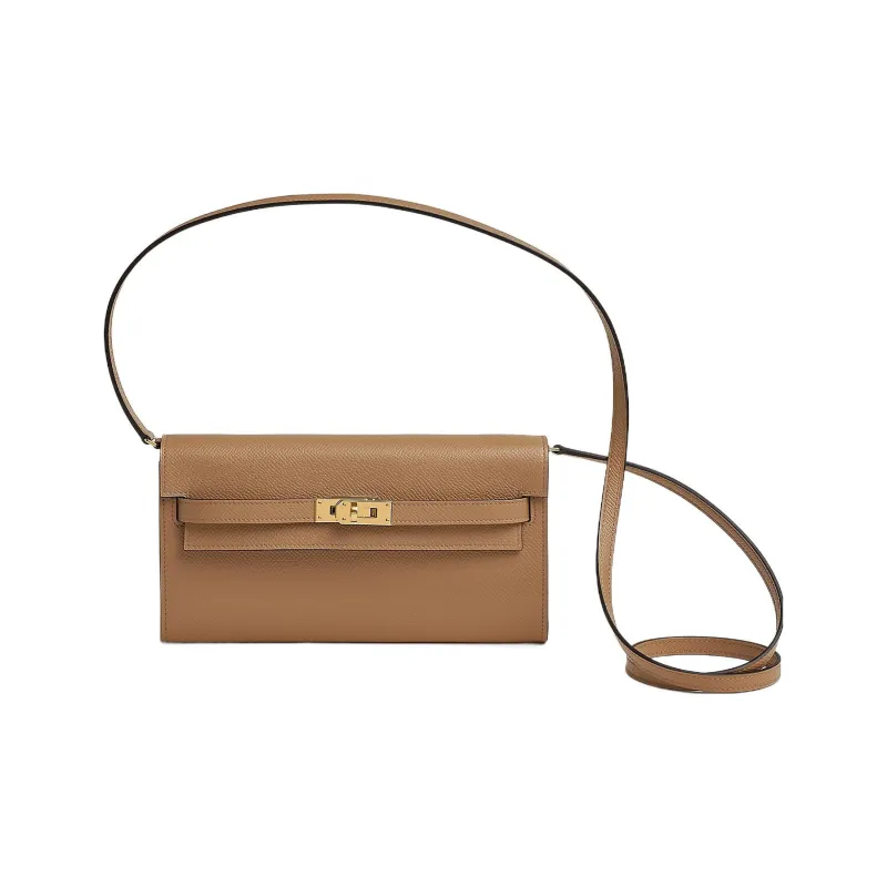 HERMES Kelly To Go Epsom Leather Shoulder Bag Crossbody Bag Small Size Women's Milk Tea Beige Brocade With Olive Purple-0
